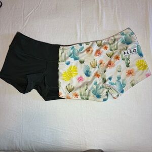 Fleo Short 2.5 Inch. 2 Pair. Forest Green And Flower Design. CrossFit Gymnastics
